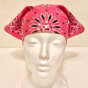 Pink Head Bandana Jeweled Studded Scarf Headpiece